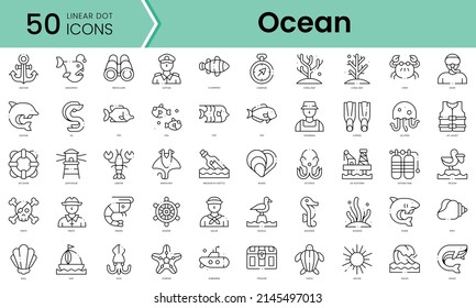 Set of ocean icons. Line art style icons bundle. vector illustration