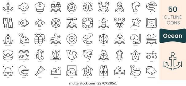 Set of ocean icons. Thin linear style icons Pack. Vector Illustration