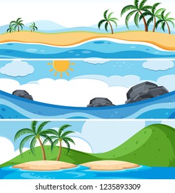 Set of ocean scenes illustration