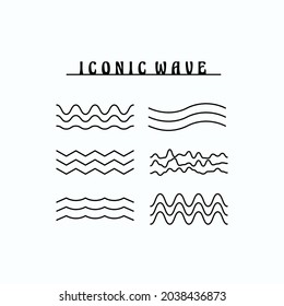 set ocean sea line art waves vector illustration flat simple icons symbols