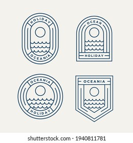 Set Of Ocean Summer Minimalist Line Art Logo Badge Template Vector Illustration Design. Simple Modern Resort, Travel, Holiday Emblem Bundle Logo Icon Concept