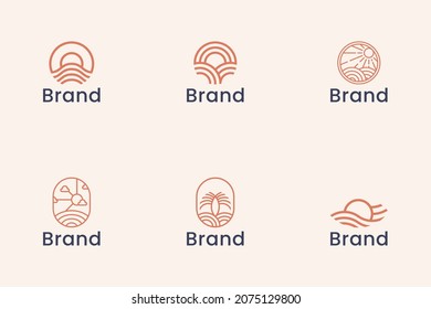 Set Of Ocean Sun Wave Logo Design Template	