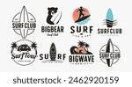 Set of ocean surfing logo, surf club, surfboard logo on white background