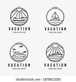 Set of Ocean Transportation Vacation Logo Vector Illustration Design Line Art Emblem