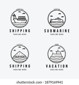 Set of Ocean Transportation Vacation Logo Vector Illustration Design Line Art Emblem