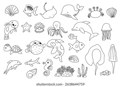 Set of ocean underwater animal habbit collection