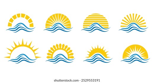 SET Ocean Wave Logo Template Vector, Ocean simple and modern logo design
