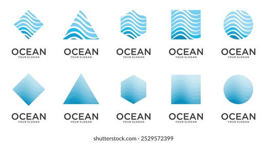 SET Ocean Wave Logo Template Vector, Ocean simple and modern logo design
