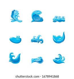 set of ocean waves with curling vector illustration design