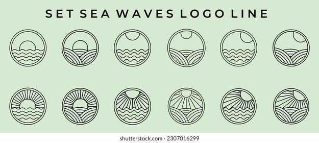 set of ocean waves minimalist line art logo vector illustration template design
