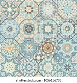 Set of octagonal and square ornaments. Decorative and design elements for textile, book covers, manufacturing, print, gift wrap. Vector illustration. Oriental motif.