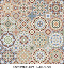 Set of octagonal and square ornaments. Decorative and design elements for textile, book covers, manufacturing, print, gift wrap. Vector illustration. Oriental motif.