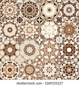 Set of octagonal and square ornaments. Decorative and design elements for textile, book covers, manufacturing, print, gift wrap. Vector illustration. Oriental motif.