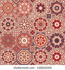 Set of octagonal and square ornaments. Decorative and design elements for textile, book covers, manufacturing, print, gift wrap. Vector illustration. Oriental motif.