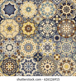 Set of octagonal and square ornaments. Decorative and design elements for textile, book covers, manufacturing, print, gift wrap. Vector illustration. Oriental motif.