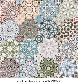 Set of octagonal and square ornaments. Decorative and design elements for textile, book covers, manufacturing, print, gift wrap. Vector illustration. Oriental motif.