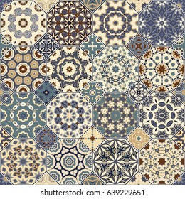 Set of octagonal and square ornaments. Decorative and design elements for textile, book covers, manufacturing, print, gift wrap. Vector illustration. Oriental motif.