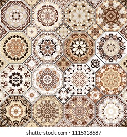 Set of octagonal and square seamless ornaments. Decorative and design elements for textile, book covers, manufacturing, print, gift wrap. Vector illustration. Oriental motif.