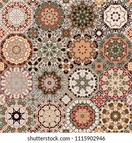 Set of octagonal and square seamless ornaments. Decorative and design elements for textile, book covers, manufacturing, print, gift wrap. Vector illustration. Oriental motif.