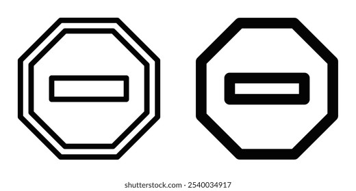 Set of octagonal stop and caution signs, perfect for road safety and warning designs. Vector illustration. Editable stroke.