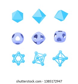 Set of octahedrons. Abstract geometric shapes. Wireframe and rounded. Design elements for abstract illustrations, patterns and backgrounds in memphis style. Isometric icons. Isolated on white
