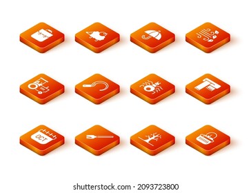 Set October calendar autumn, Handle broom, Tractor, Sickle, Bare tree, Spider, Basket food and Winter scarf icon. Vector