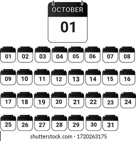 Conjunto de calendario del mes de octubre, utilizar para UI, Web. Ilustración vectorial.