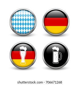 Set of Octoberfest buttons with Bavarian and German flags