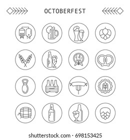 set of Octoberfest linear icons. Thin, isolated on white background