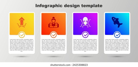 Set Octopus, Fisherman,  and Shark. Business infographic template. Vector