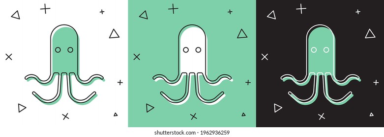 Set Octopus icon isolated on white and green, black background.  Vector
