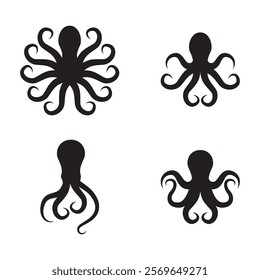 Set of octopus icon. Isolated octopus on white background. Sea creature.