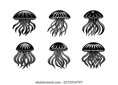 set of octopus  silhouette art