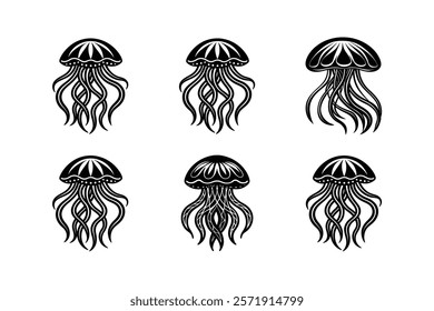 set of octopus  silhouette art