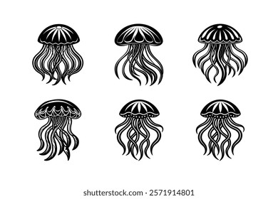 set of octopus  silhouette art