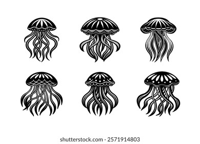 set of octopus  silhouette art