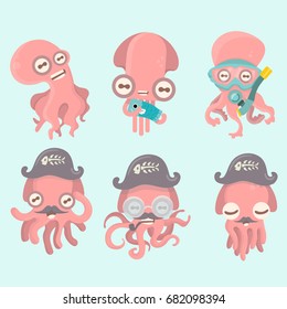 Set of octopuses.