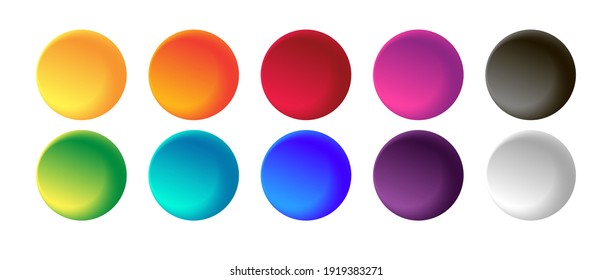 Set od 3d circle buttons  color gradient shapes  paint tint colors  isolated
