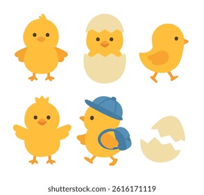 A set od cute cartoon chicks in various poses