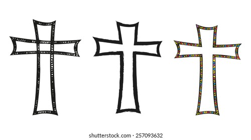 Set od decorative crosses on white background