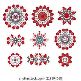 Set od decorative rosettes with pomegranates