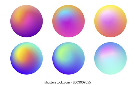 Set od gradient fluorescent 3d spheres, glossy metal color effect