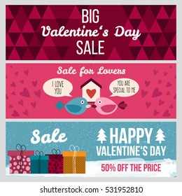 Set od modern flat Valentine's Day greetings cards,banners,vouchers and sale promotion flyers.Cards are easy to resize,modify and print. Banners for apps, web marketing, posters, sale advertising.