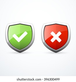Set od shields with check marks