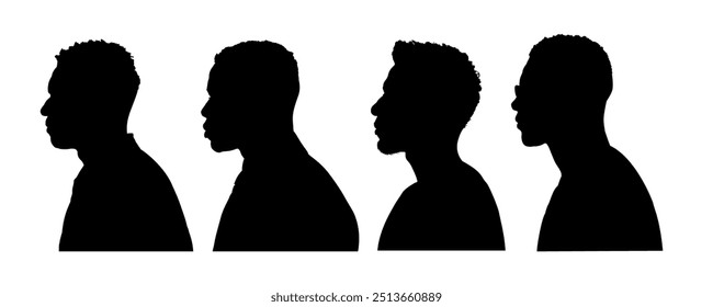 Set od silhouette of black handsome young man, side view, vector illustration