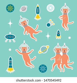 Set od stickers with cats spacemen