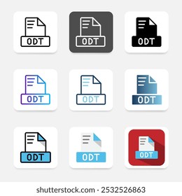 Set odt file format icons, covering various document types, extensions and file types.