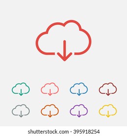 Set Of: Red Cloud Download Vector Icon