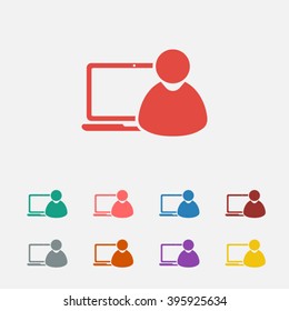 Set of: red Laptop user vector icon