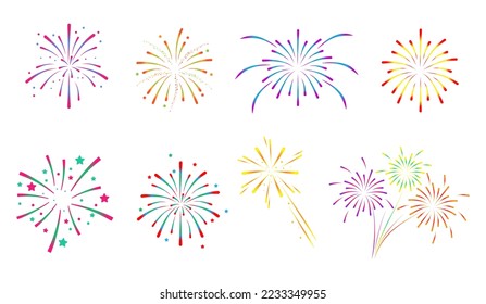 Set ofcolorful fireworks.Fireworks with stars and sparks isolated on white background.Festive fireworks in diferent colors.